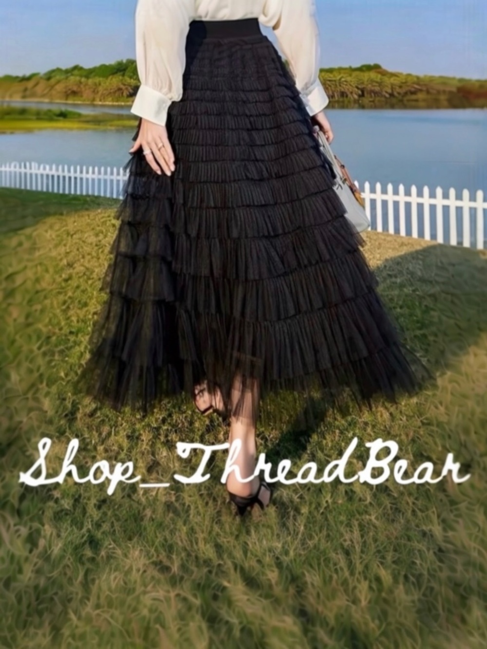 NWT! Black Tiered Tulle Maxi Skirt | Boho Fluffy Layered Petticoat | Large · XL